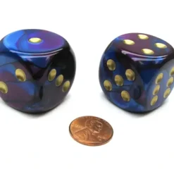 Dice>Gemini 30mm Large D6 Chessex Dice, 2 Pieces - Blue-Purple with Gold Pips - Your Source for Gaming Essentials