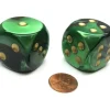 Dice>Gemini 30mm Large D6 Chessex Dice, 2 Pieces - Black-Green with Gold Pips - Your Source for Gaming Essentials