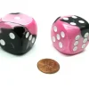 Dice>Gemini 30mm Large D6 Chessex Dice, 2 Pieces - Black-Pink with White Pips - Your Source for Gaming Essentials