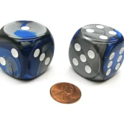 Dice>Gemini 30mm Large D6 Chessex Dice, 2 Pieces - Blue-Steel with White Pips - Your Source for Gaming Essentials