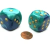 Dice>Gemini 30mm Large D6 Chessex Dice, 2 Pieces - Blue-Teal with Gold Pips - Your Source for Gaming Essentials