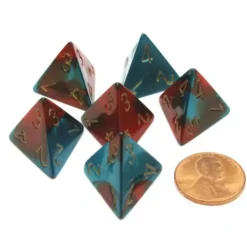 Dice>Gemini 18mm 4 Sided D4 Chessex Dice, 6 Pieces - Red-Teal with Gold - Your Source for Gaming Essentials