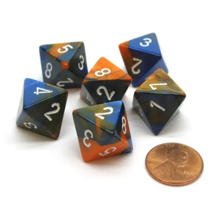 Dice>Gemini 15mm 8 Sided D8 Chessex Dice, 6 Pieces - Blue-Orange with White - Your Source for Gaming Essentials
