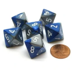 Dice>Gemini 15mm 8 Sided D8 Chessex Dice, 6 Pieces - Blue-Steel with White - Your Source for Gaming Essentials