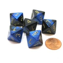 Dice>Gemini 15mm 8 Sided D8 Chessex Dice, 6 Pieces - Black-Blue with Gold - Your Source for Gaming Essentials