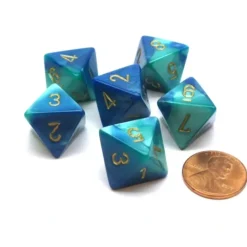 Dice>Gemini 15mm 8 Sided D8 Chessex Dice, 6 Pieces - Blue-Teal with Gold - Your Source for Gaming Essentials