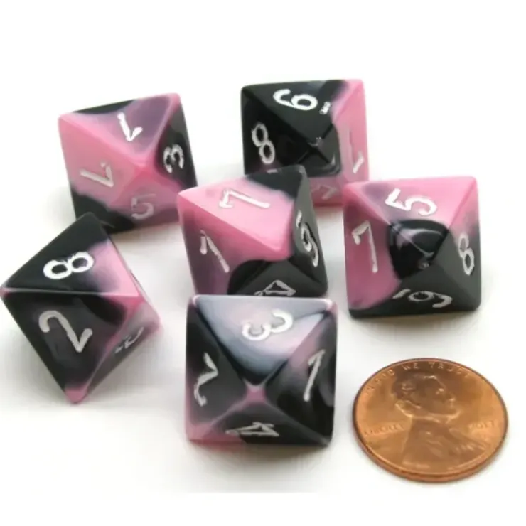 Dice>Gemini 15mm 8 Sided D8 Chessex Dice, 6 Pieces - Black-Pink with White - Your Source for Gaming Essentials