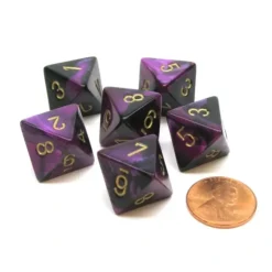Dice>Gemini 15mm 8 Sided D8 Chessex Dice, 6 Pieces - Black-Purple with Gold - Your Source for Gaming Essentials