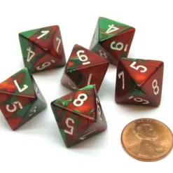 Dice>Gemini 15mm 8 Sided D8 Chessex Dice, 6 Pieces - Green-Red with White - Your Source for Gaming Essentials