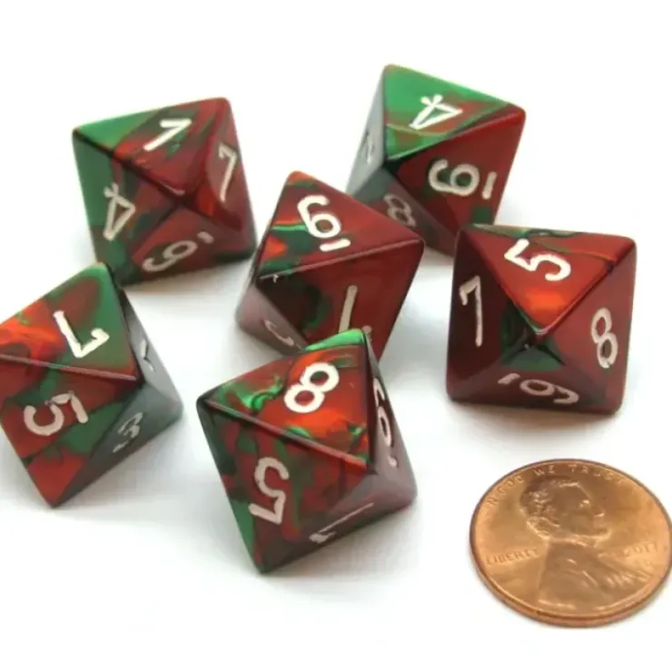 Dice>Gemini 15mm 8 Sided D8 Chessex Dice, 6 Pieces - Green-Red with White - Your Source for Gaming Essentials