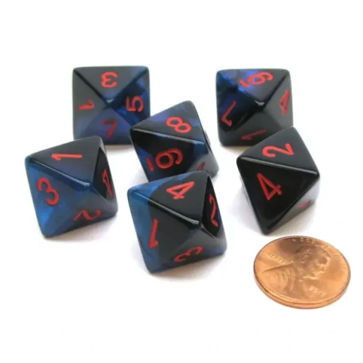 Dice>Gemini 15mm 8 Sided D8 Chessex Dice, 6 Pieces - Black-Starlight with Red - Your Source for Gaming Essentials
