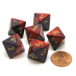 Dice>Gemini 15mm 8 Sided D8 Chessex Dice, 6 Pieces - Purple-Red with Gold - Your Source for Gaming Essentials