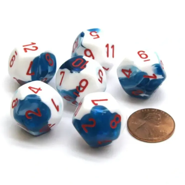 Dice>Gemini 18mm 12 Sided D12 Chessex Dice, 6 Pieces - Astral Blue-White with Red - Your Source for Gaming Essentials