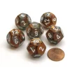 Dice>Gemini 18mm 12 Sided D12 Chessex Dice, 6 Pieces - Copper-Steel with White - Your Source for Gaming Essentials