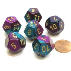 Dice>Gemini 18mm 12 Sided D12 Chessex Dice, 6 Pieces - Purple-Teal with Gold - Your Source for Gaming Essentials