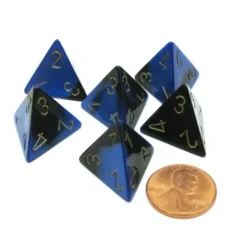 Dice>Gemini 18mm 4 Sided D4 Chessex Dice, 6 Pieces - Black-Blue with Gold - Your Source for Gaming Essentials