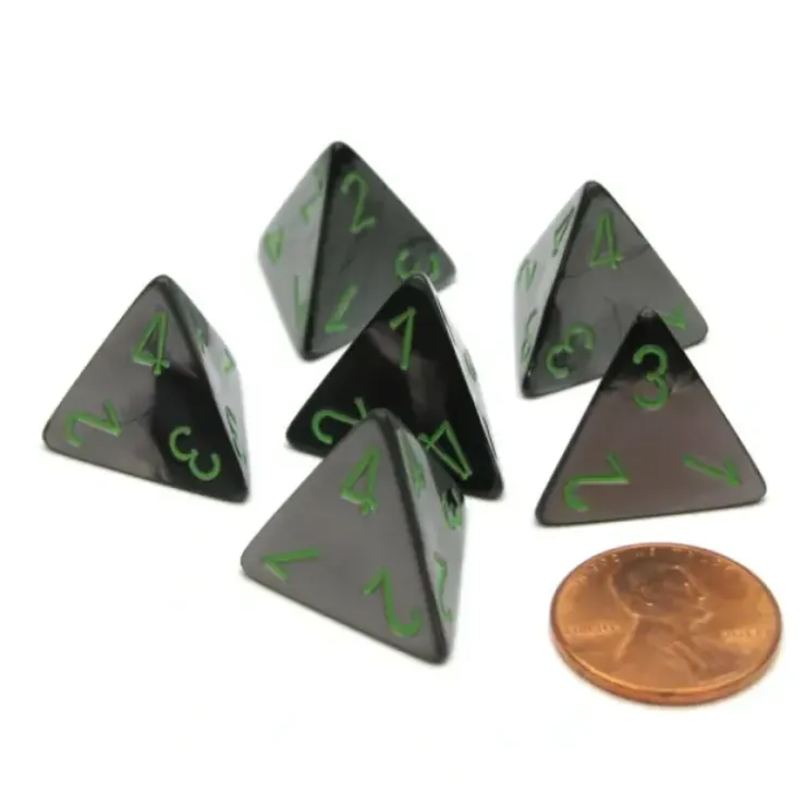 Dice>Gemini 18mm 4 Sided D4 Chessex Dice, 6 Pieces - Black-Grey with Green - Your Source for Gaming Essentials