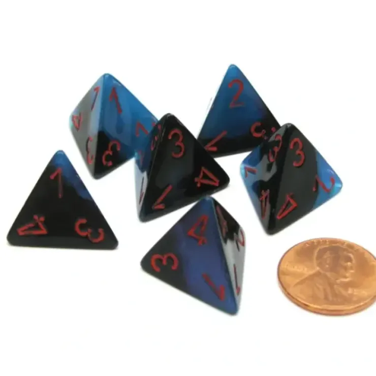 Dice>Gemini 18mm 4 Sided D4 Chessex Dice, 6 Pieces - Black-Starlight with Red - Your Source for Gaming Essentials