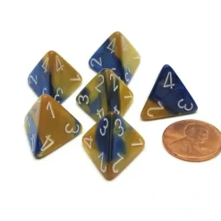 Dice>Gemini 18mm 4 Sided D4 Chessex Dice, 6 Pieces - Blue-Gold with White - Your Source for Gaming Essentials