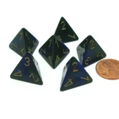 Dice>Gemini 18mm 4 Sided D4 Chessex Dice, 6 Pieces - Blue-Green with Gold - Your Source for Gaming Essentials