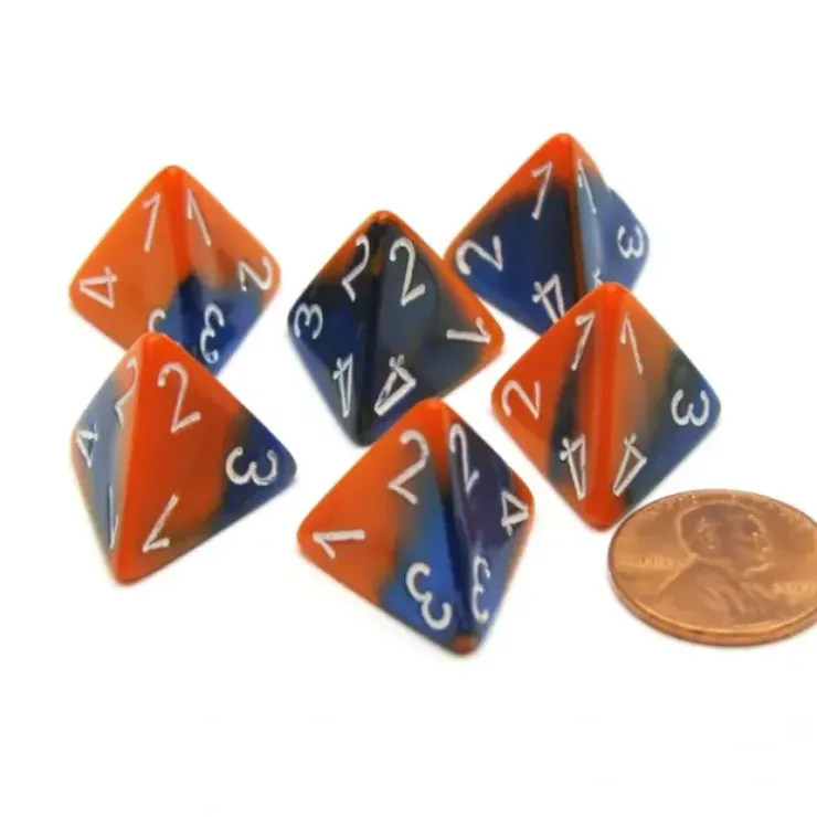 Dice>Gemini 18mm 4 Sided D4 Chessex Dice, 6 Pieces - Blue-Orange with White - Your Source for Gaming Essentials