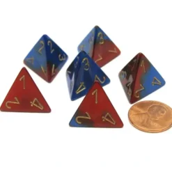 Dice>Gemini 18mm 4 Sided D4 Chessex Dice, 6 Pieces - Blue-Red with Gold - Your Source for Gaming Essentials