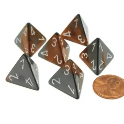 Dice>Gemini 18mm 4 Sided D4 Chessex Dice, 6 Pieces - Copper-Steel with White - Your Source for Gaming Essentials