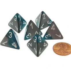 Dice>Gemini 18mm 4 Sided D4 Chessex Dice, 6 Pieces - Steel-Teal with White - Your Source for Gaming Essentials