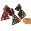 Dice>Gemini 18mm 4 Sided D4 Chessex Dice, 6 Pieces - Green-Red with White - Your Source for Gaming Essentials