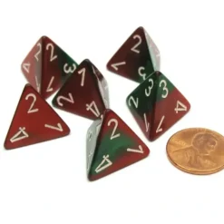 Dice>Gemini 18mm 4 Sided D4 Chessex Dice, 6 Pieces - Green-Red with White - Your Source for Gaming Essentials