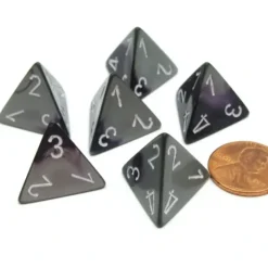 Dice>Gemini 18mm 4 Sided D4 Chessex Dice, 6 Pieces - Purple-Steel with White - Your Source for Gaming Essentials
