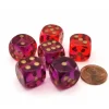 Dice>Gemini 16mm 6 Sided D6 Dice, 6 Pieces - Translucent Red-Violet with Gold Numbers - Your Source for Gaming Essentials