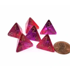 Dice>Gemini 18mm 4 Sided D4 Dice, 6 Pieces - Translucent Red-Violet with Gold - Your Source for Gaming Essentials