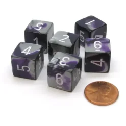 Dice>Gemini 15mm 6-Sided D6 Numbered Chessex Dice, 6 Pieces - Purple-Steel with White - Your Source for Gaming Essentials