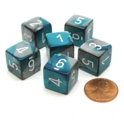 Dice>Gemini 15mm 6-Sided D6 Numbered Chessex Dice, 6 Pieces - Steel-Teal with White - Your Source for Gaming Essentials