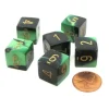 Dice>Gemini 15mm 6-Sided D6 Numbered Chessex Dice, 6 Pieces - Black-Green with Gold - Your Source for Gaming Essentials