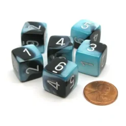 Dice>Gemini 15mm 6-Sided D6 Numbered Chessex Dice, 6 Pieces - Black-Shell with White - Your Source for Gaming Essentials