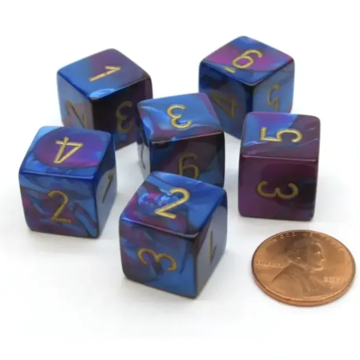 Dice>Gemini 15mm 6-Sided D6 Numbered Chessex Dice, 6 Pieces - Blue-Purple with Gold - Your Source for Gaming Essentials