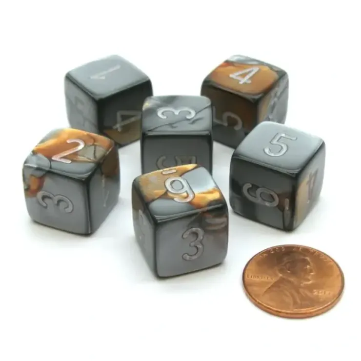 Dice>Gemini 15mm 6-Sided D6 Numbered Chessex Dice, 6 Pieces - Copper-Steel with White - Your Source for Gaming Essentials