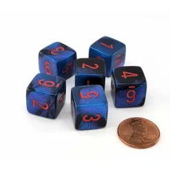 Dice>Gemini 15mm 6-Sided D6 Numbered Dice, 6 Pieces - Black-Starlight with Red - Your Source for Gaming Essentials