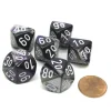 Dice>Gemini 16mm Tens D10 (00-90) Chessex Dice, 6 Pieces - Purple-Steel with White - Your Source for Gaming Essentials