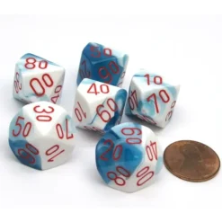 Dice>Gemini 16mm Tens D10 (00-90) Chessex Dice, 6 Pieces - Astral Blue-White with Red - Your Source for Gaming Essentials