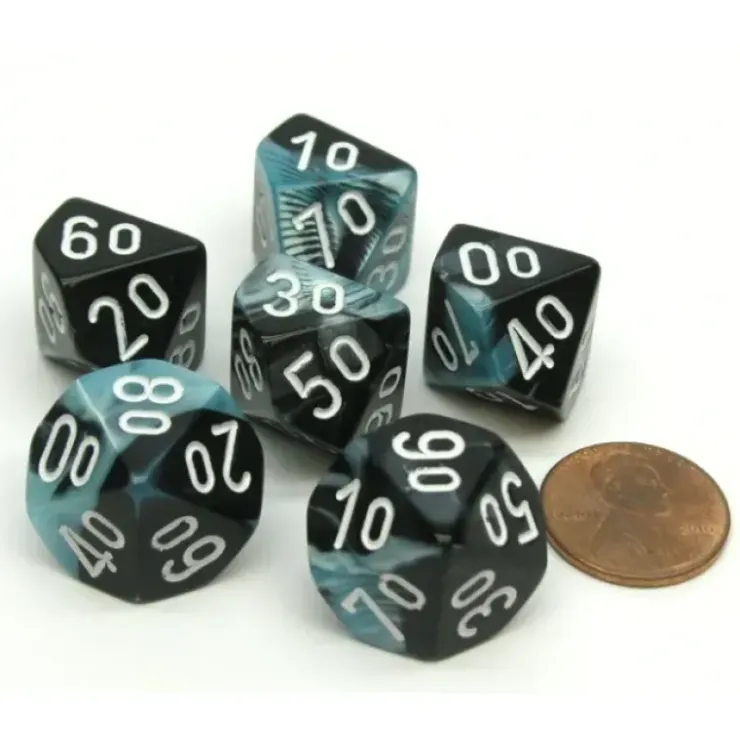 Dice>Gemini 16mm Tens D10 (00-90) Dice, 6 Pieces - Black-Shell with White Numbers - Your Source for Gaming Essentials