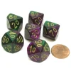 Dice>Gemini 16mm Tens D10 (00-90) Dice, 6 Pieces - Green-Purple with Gold Numbers - Your Source for Gaming Essentials