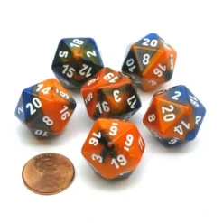 Dice>Gemini 20 Sided D20 Chessex Dice, 6 Pieces - Blue-Orange with White Numbers - Your Source for Gaming Essentials