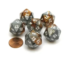 Dice>Gemini 20 Sided D20 Chessex Dice, 6 Pieces - Copper-Steel with White Numbers - Your Source for Gaming Essentials