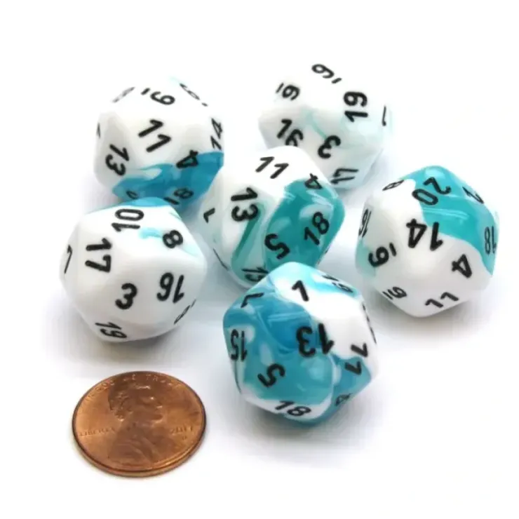 Dice>Gemini 20 Sided D20 Chessex Dice, 6 Pieces - Teal-White with Black Numbers - Your Source for Gaming Essentials