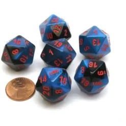 Dice>Gemini 20 Sided D20 Chessex Dice, 6 Pieces - Black-Starlight with Red Numbers - Your Source for Gaming Essentials
