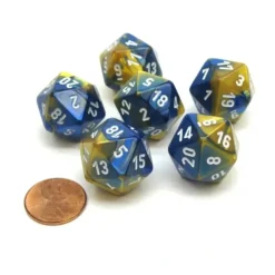 Dice>Gemini 20 Sided D20 Chessex Dice, 6 Pieces - Blue-Gold with White Numbers - Your Source for Gaming Essentials