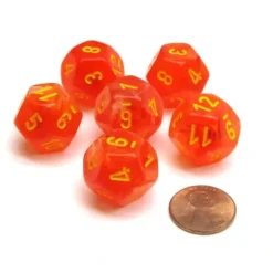 Dice>Ghostly Glow 18mm 12 Sided D12 Chessex Dice, 6 Pieces - Orange with Yellow - Your Source for Gaming Essentials